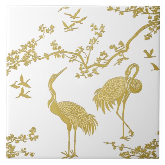 優雅な鶴のアート柄 | カラフルな鶴の鳥 タイル (正面)