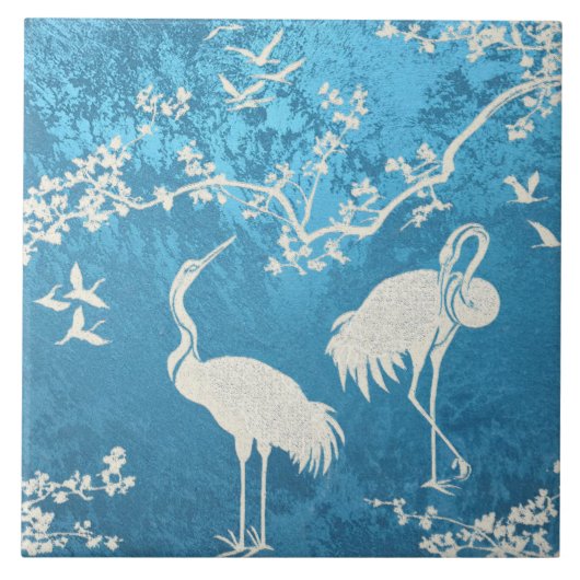 優雅な鶴のアート柄 | カラフルな鶴の鳥 タイル (正面)