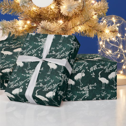 優雅な鶴のアート柄 | カラフルな鶴の鳥 ラッピングペーパー (クリスマス)