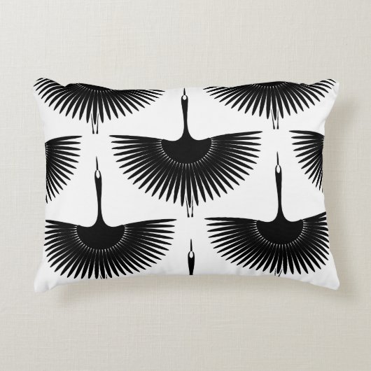 優雅な鶴：オリエンタルバードパターン アクセントクッション (正面)