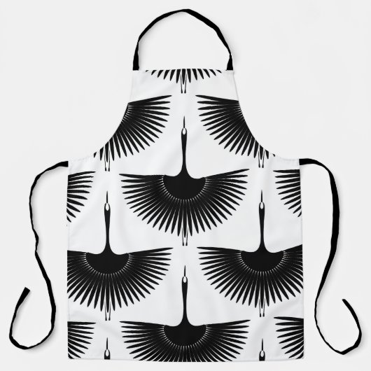 優雅な鶴：オリエンタルバードパターン エプロン (正面)