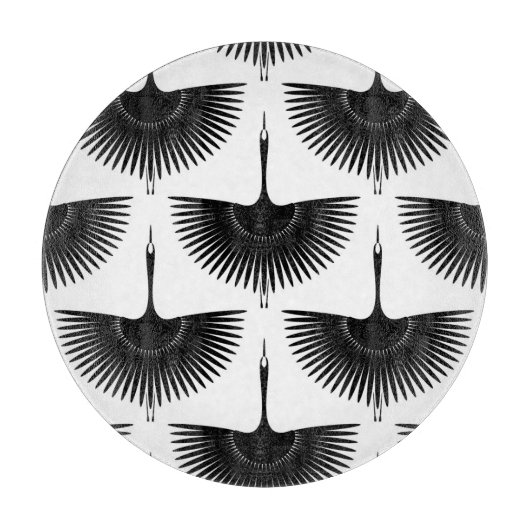 優雅な鶴:オリエンタルバードパターン カッティングボード (正面)