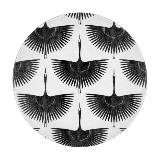 優雅な鶴：オリエンタルバードパターン カッティングボード (正面)