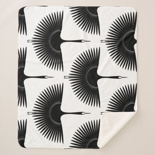 優雅な鶴:オリエンタルバードパターン シェルパブランケット (正面)