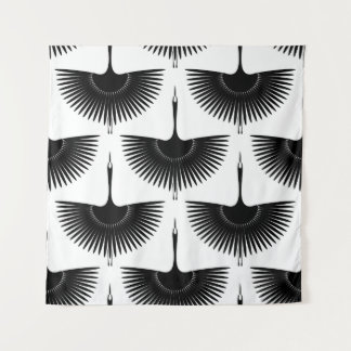 優雅な鶴：オリエンタルバードパターン タペストリー