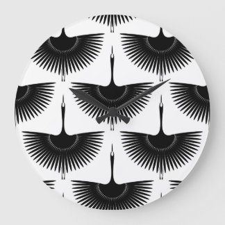 優雅な鶴：オリエンタルバードパターン ラージ壁時計