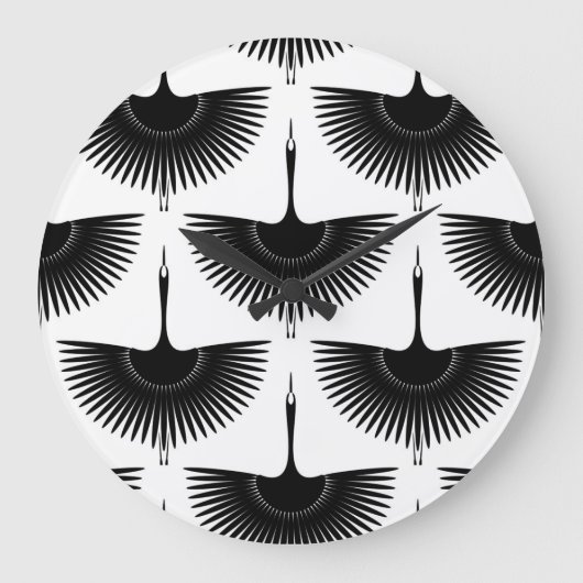 優雅な鶴：オリエンタルバードパターン ラージ壁時計 (正面)