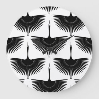 優雅な鶴：オリエンタルバードパターン ラージ壁時計