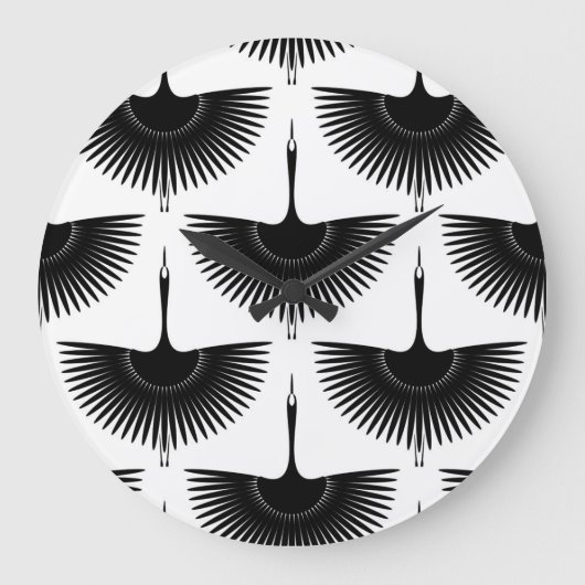 優雅な鶴：オリエンタルバードパターン ラージ壁時計 (正面)