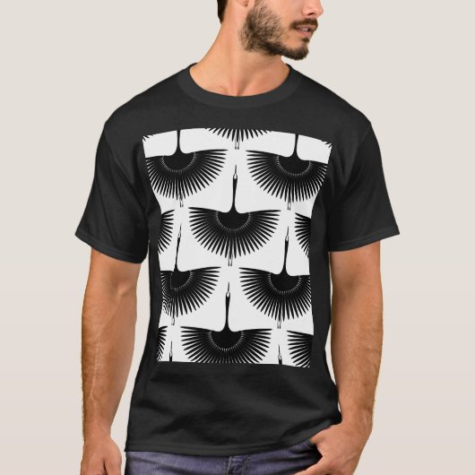 優雅な鶴：オリエンタルバードパターン Tシャツ (正面)
