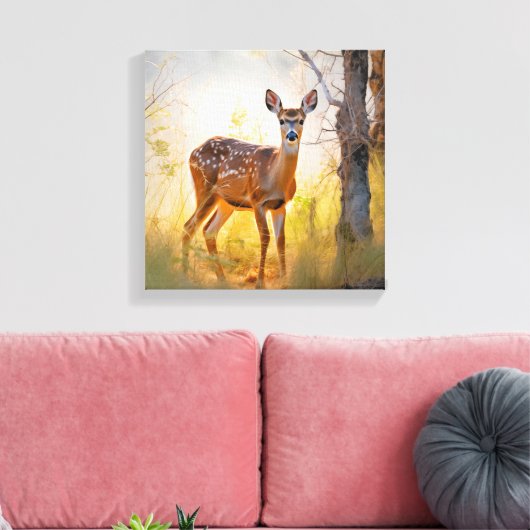 優雅な鹿インザフォレスト自然デザイン キャンバスプリント (インサイチュ (リビング))