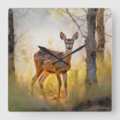 優雅な鹿インザフォレスト自然デザイン スクエア壁時計 (正面)