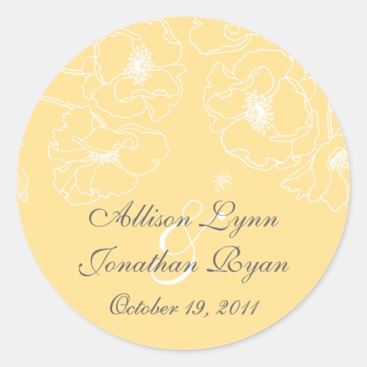 優雅な黄色のポピー結婚フローラの正方形のステッカー ラウンドシール (正面)