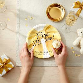 優雅な黄色のリボン 'Ciao Bambina!' ベビーシャワー ペーパープレート