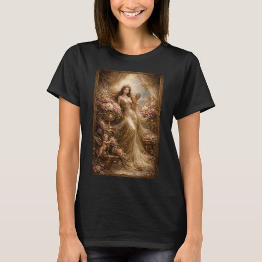 優雅な黄金の女神とチェルブ Tシャツ (正面)