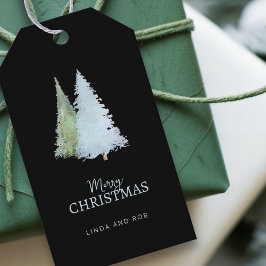 優雅な黒いモミの木のクリスマス ギフトタグ