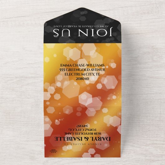 優雅な16周年ゴールデントパーズ結婚記念日 オールインワン招待状 (外側)