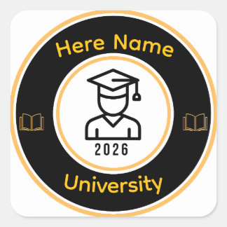 優雅な2026年卒業生 | 名前と大学名入りゴールドシール スクエアシール