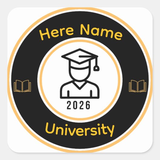 優雅な2026年卒業生 | 名前と大学名入りゴールドシール スクエアシール (正面)
