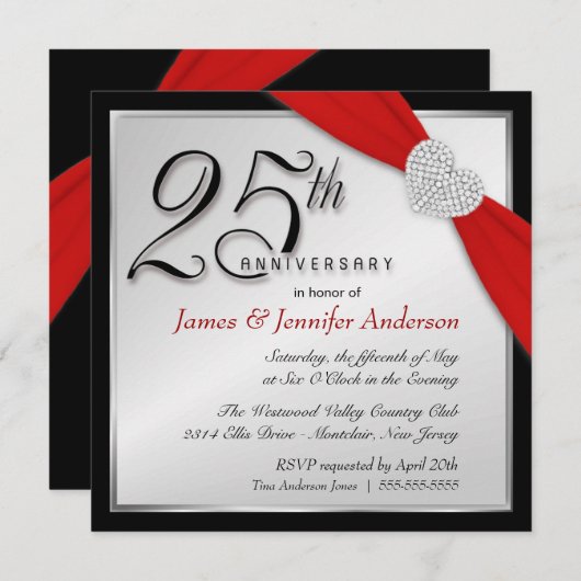 優雅な25周年シルバーアニバーサリー パーティー招待状 招待状 (正面/裏面)