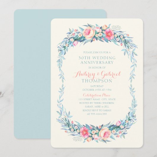 優雅な30周年結婚記念日の春の花 招待状 (正面/裏面)