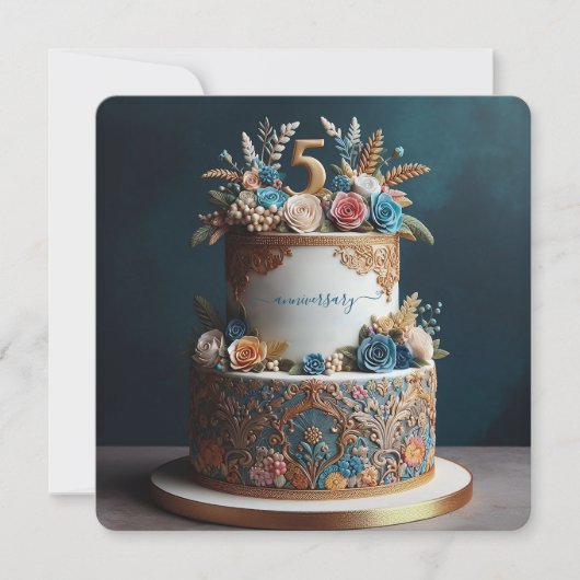 優雅な5周年記念結婚ケーキ (正面)