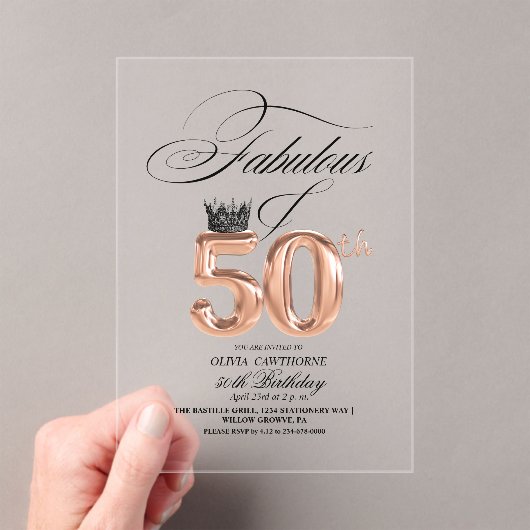 優雅な50歳の誕生日おめでとう アクリル招待状 (インサイチュ (ポータブル))