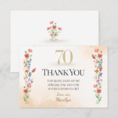 優雅な70歳の誕生日 - ワイルドフラワーデザイン サンキューカード (正面/裏面)