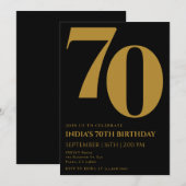 優雅な70歳 黒と金の誕生日 招待状 (正面/裏面)