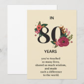 優雅な80歳の誕生日記念「80年間で」フラワー 招待状 (正面/裏面)