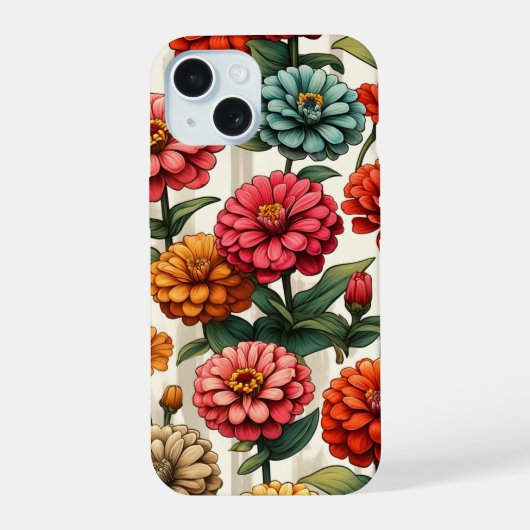 優雅な《植物》百日草の花 iPhone 15ケース (裏面)