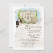 優雅な「結婚式の翌朝」会場 ブライド＆グルームのハト 招待状 (正面)