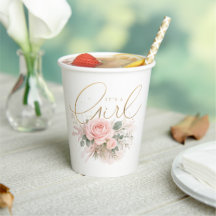 優雅な"It's a Girl"水彩のバラとゴールド