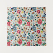 優雅に咲く：花のヴィンテージ背景 タペストリー (正面(横))