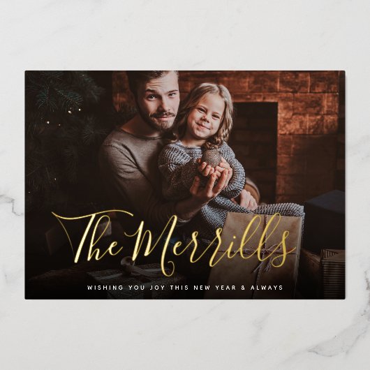 優雅に描かれた |お正月の写真 箔シーズンカード (正面)