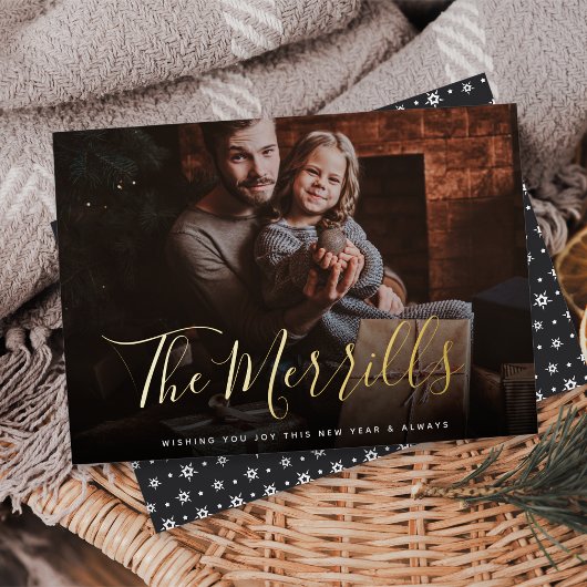 優雅に描かれた |お正月の写真 箔シーズンカード