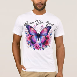 優雅に輝く蝶と花のメンズTシャツ | Tシャツ