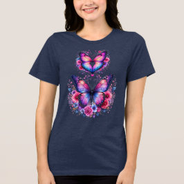 優雅に輝く蝶と花の女性用Tシャツ| トライブレンドTシャツ