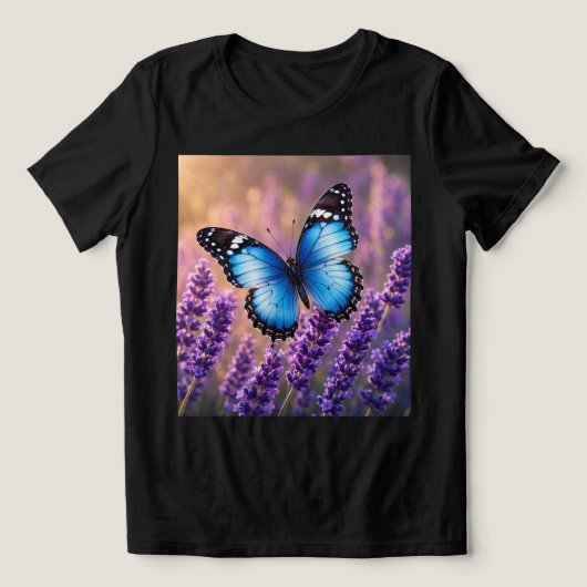 優雅に輝く蝶と花の女性用Tシャツ| トライブレンドTシャツ (デザイン正面)