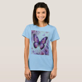 優雅に輝く蝶と花の女性用Tシャツ| Tシャツ (正面フル)