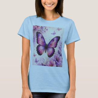 優雅に輝く蝶と花の女性用Tシャツ｜ Tシャツ