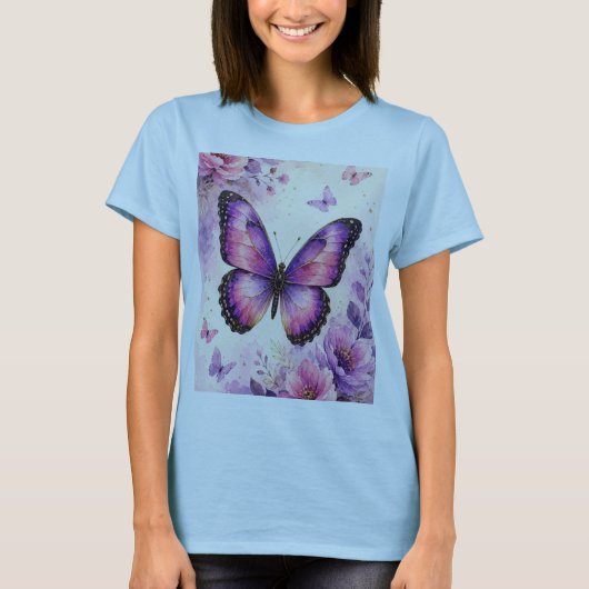 優雅に輝く蝶と花の女性用Tシャツ| Tシャツ (正面)