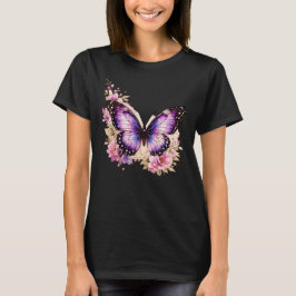 優雅に輝く蝶と花の女性用Tシャツ| Tシャツ