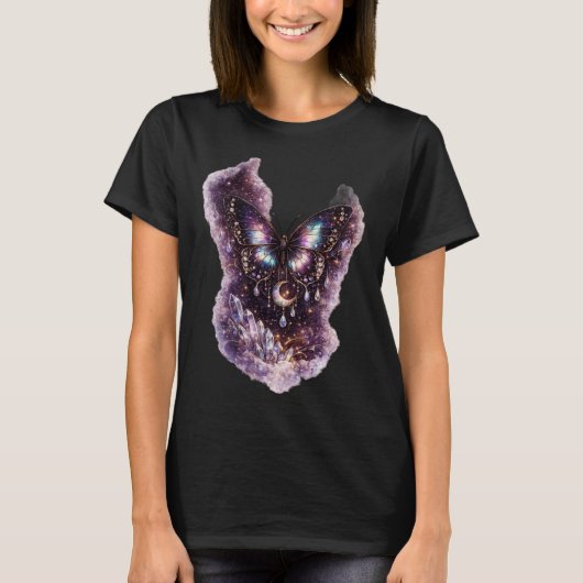 優雅に輝く蝶と花の女性用Tシャツ| Tシャツ (正面)