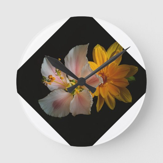 優雅はっきりしたさ：黒花枕» ラウンド壁時計 (正面)