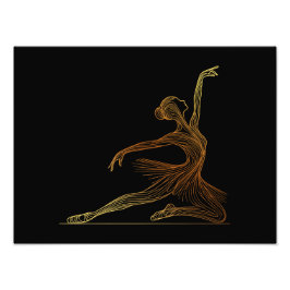 優雅エレガントなポーズのバレエダンサーのラインアート フォトプリント           