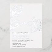 優雅エレガントなマグノリア結婚の白+シルバー 箔招待状 (正面)