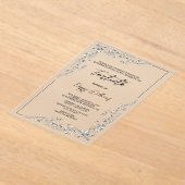 優雅スタイリッシュな銀飾り誕生日パーティー アクリル招待状 (レイダウン)