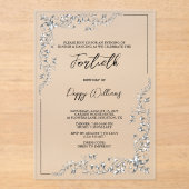 優雅スタイリッシュな銀飾り誕生日パーティー アクリル招待状 (正面)