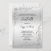 優雅スタイリッシュな銀飾り誕生日パーティー 招待状 (正面)